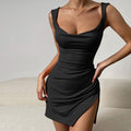 Womens Low- cut Open Back Side Slit Dress